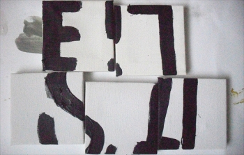 Untitled, Permanent marker & Oil on 5 x 5 cm canvases on card, EC 2013